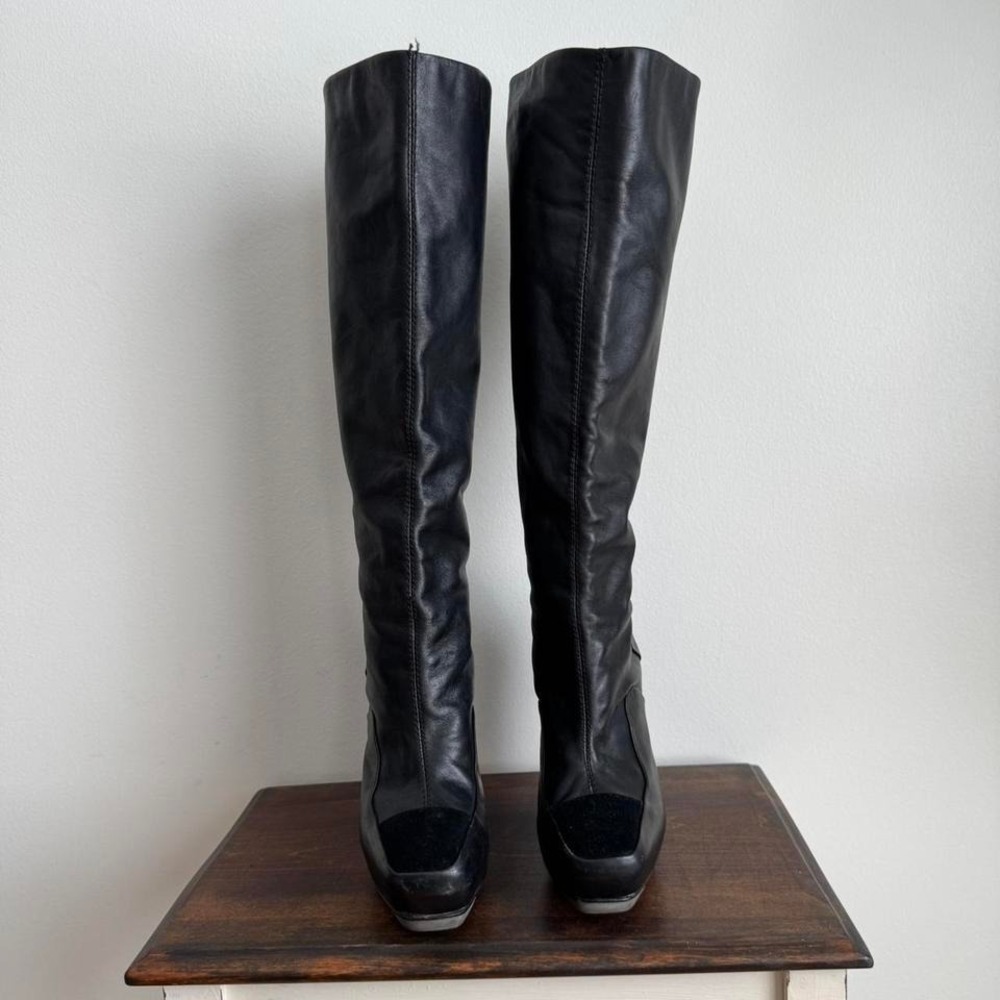 L.A.M.B Gwen Stefani Black Leather Knee High Boot size 7.5 Navigator platform - Picture 3 of 8